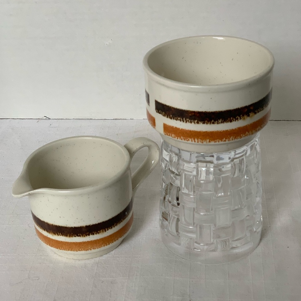 BILTONS |  Earthenware Striped Cream and Sugar Set. Made in England